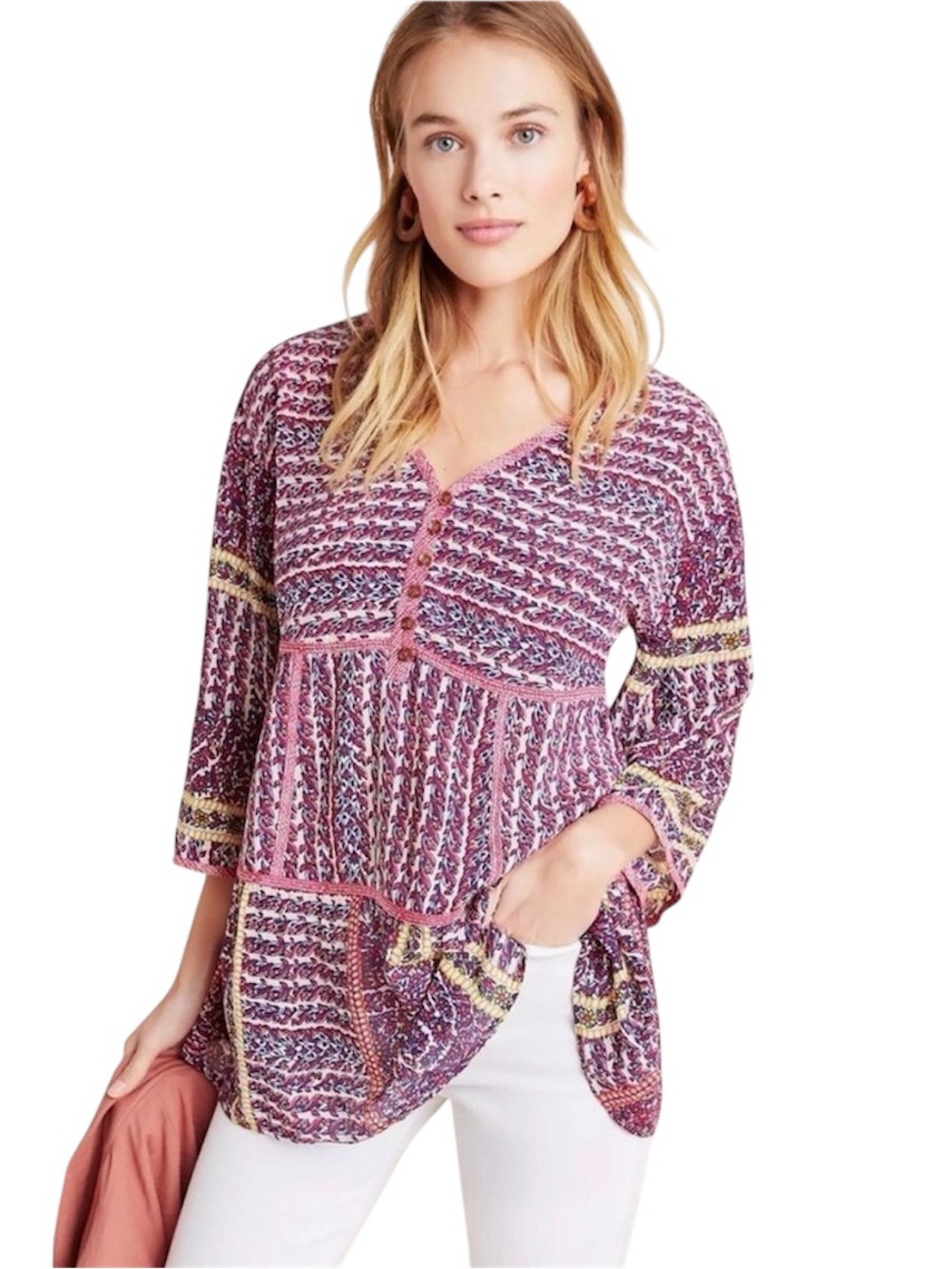 Anthropologie Maeve Boho Patterned 100% Silk Tiered Tunic